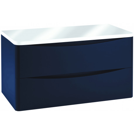 Iona Contour Indigo Blue Wall Hung Two Drawer Vanity Unit With Counter Top 900mm