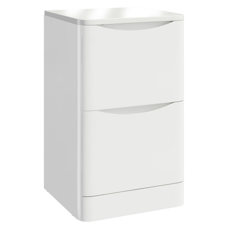 Iona Contour Gloss White Floor Mounted Two Drawer Vanity Unit With Counter Top 500mm
