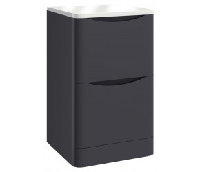 Iona Contour Matt Grey Floor Mounted Two Drawer Vanity Unit With Counter Top 500mm