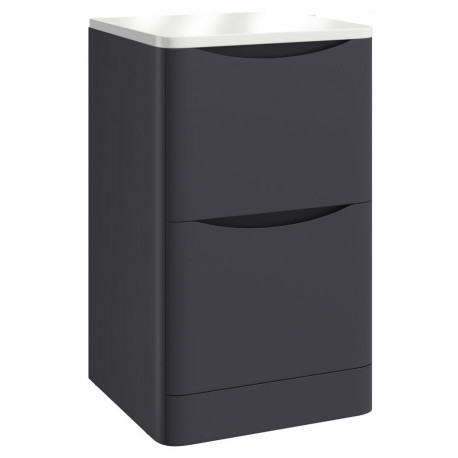 Iona Contour Matt Grey Floor Mounted Two Drawer Vanity Unit With Counter Top 500mm