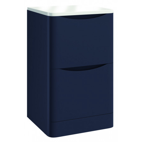 Iona Contour Indigo Blue Floor Mounted Two Drawer Vanity Unit With Counter Top 500mm