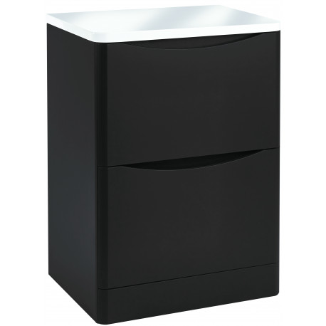 Iona Contour Wolf Grey Floor Mounted Two Drawer Vanity Unit With Counter Top 600mm