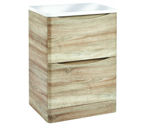 Iona Contour Driftwood Floor Mounted Two Drawer Vanity Unit With Counter Top 600mm