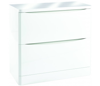 Iona Contour Gloss White Floor Mounted Two Drawer Vanity Unit With Counter Top 900mm