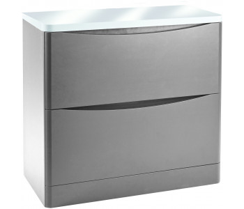 Iona Contour Pebble Grey Floor Mounted Two Drawer Vanity Unit With Counter Top 900mm