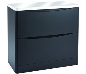 Iona Contour Matt Grey Floor Mounted Two Drawer Vanity Unit With Counter Top 900mm