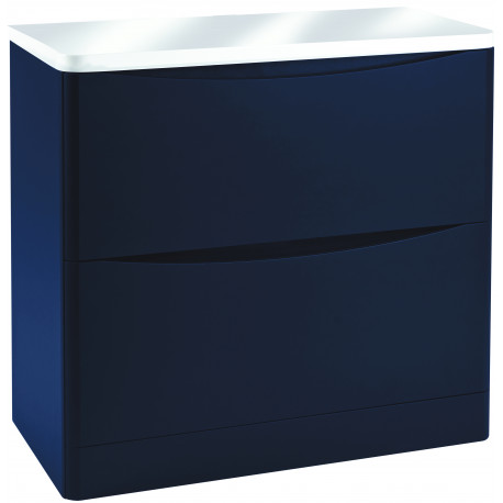 Iona Contour Indigo Blue Floor Mounted Two Drawer Vanity Unit With Counter Top 900mm