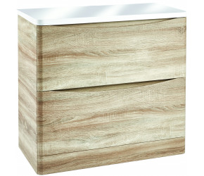 Iona Contour Driftwood Floor Mounted Two Drawer Vanity Unit With Counter Top 900mm