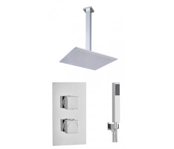 Tailored Square Chrome Concealed Thermostatic 2 Handle 2 Way Shower Kit