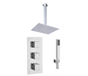 Tailored Chrome Square Concealed Thermostatic 3 Handle 2 Way Shower Kit