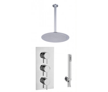 Tailored Chrome Round Concealed Thermostatic 3 Handle 2 Way Shower Kit