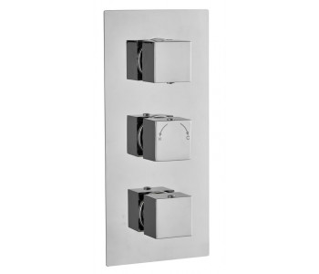 Tailored Square Chrome Concealed Thermostatic 3 Handle 2 Way Shower Valve