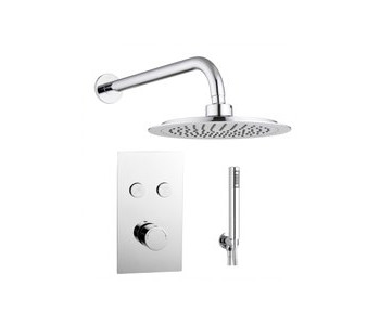 Tailored Round Chrome Twin Push Button Concealed Overhead Shower Kit