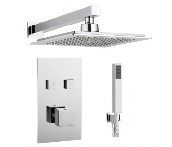 Tailored Square Chrome Twin Push Button Concealed Overhead Shower Kit
