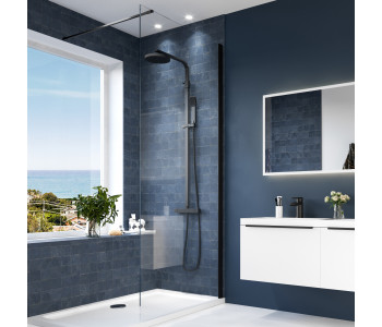Iona A6 900mm Black Profile Single Wetroom Panel