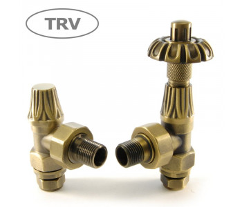 Wyvern Abbey Old English Brass Angled Thermostatic Radiator Valve & Lockshield