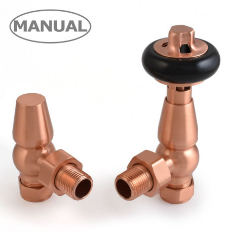 Wyvern Eton Brushed Copper Traditional Angled Manual Radiator Valve & Lockshield