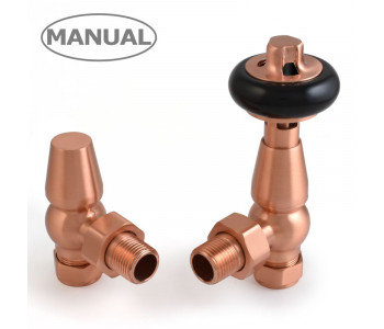 Wyvern Eton Brushed Copper Traditional Angled Manual Radiator Valve & Lockshield