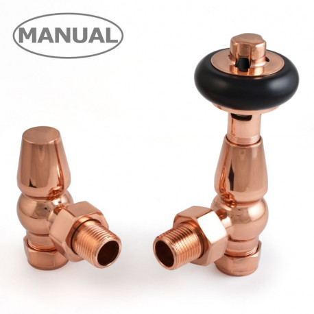 Wyvern Eton Polished Copper Traditional Angled Manual Radiator Valve & Lockshield