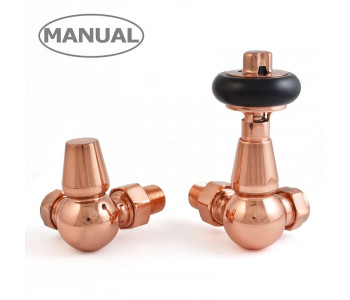 Wyvern Eton Polished Copper Traditional Corner Manual Radiator Valve & Lockshield