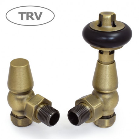 Wyvern Faringdon Old English Brass Angled Thermostatic Radiator Valves