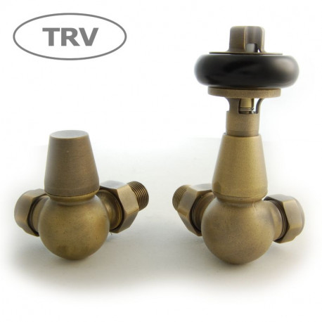 Wyvern Faringdon Old English Brass Corner Thermostatic Radiator Valves