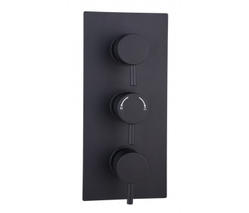 Tailored Orca Black Round Concealed Thermostatic 3 Handle 2 Way Shower Valve