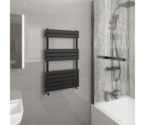 Wyvern Matt Black Flat Panel Heated Towel Rail 912mm x 500mm