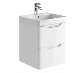 Iona Curve Gloss White Wall Hung Two Drawer Vanity Unit & Basin 500mm