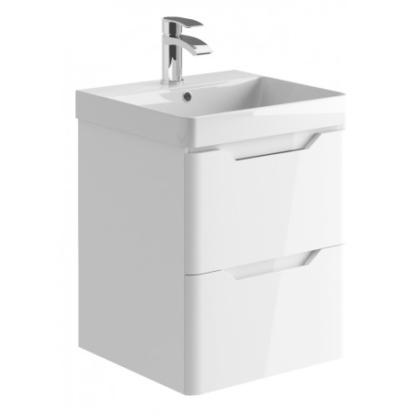 Iona Curve Gloss White Wall Hung Two Drawer Vanity Unit & Basin 500mm