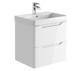 Iona Curve Gloss White Wall Hung Two Drawer Vanity Unit & Basin 600mm
