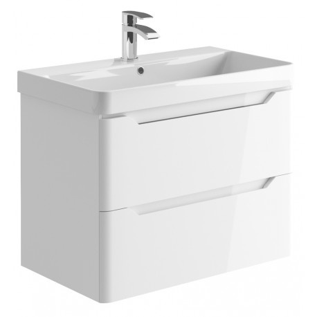 Iona Curve Gloss White Wall Hung Two Drawer Vanity Unit & Basin 800mm