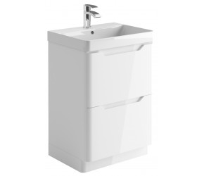 Iona Curve Gloss White Floor Standing Two Drawer Vanity Unit & Basin 600mm