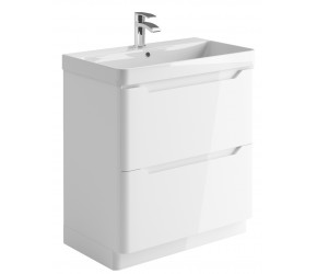 Iona Curve Gloss White Floor Standing Two Drawer Vanity Unit & Basin 800mm