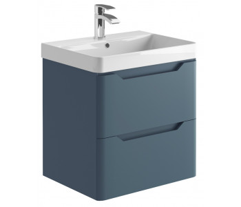 Iona Curve Blue Wall Hung Two Drawer Vanity Unit & Basin 600mm