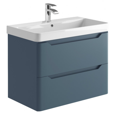 Iona Curve Blue Wall Hung Two Drawer Vanity Unit & Basin 800mm