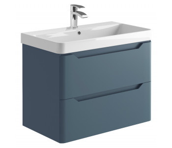Iona Curve Blue Wall Hung Two Drawer Vanity Unit & Basin 800mm
