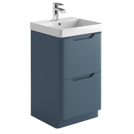 Iona Curve Blue Floor Standing Two Drawer Vanity Unit & Basin 500mm