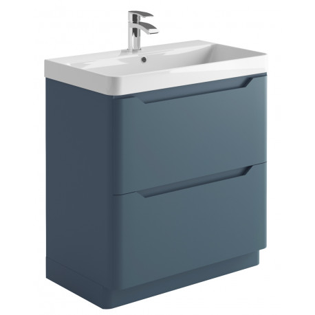 Iona Curve Blue Floor Standing Two Drawer Vanity Unit & Basin 800mm