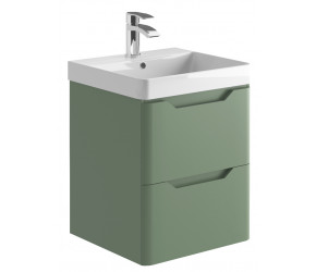 Iona Curve Green Wall Hung Two Drawer Vanity Unit & Basin 500mm