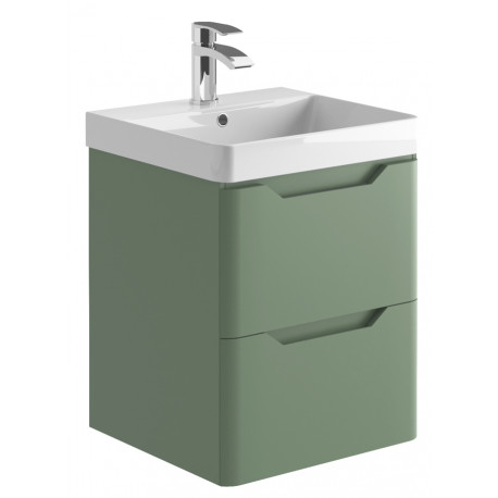 Iona Curve Green Wall Hung Two Drawer Vanity Unit & Basin 500mm