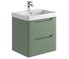 Iona Curve Green Wall Hung Two Drawer Vanity Unit & Basin 600mm