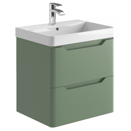 Iona Curve Green Wall Hung Two Drawer Vanity Unit & Basin 600mm