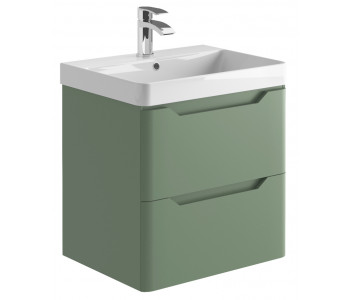 Iona Curve Green Wall Hung Two Drawer Vanity Unit & Basin 600mm