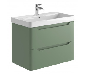 Iona Curve Green Wall Hung Two Drawer Vanity Unit & Basin 800mm