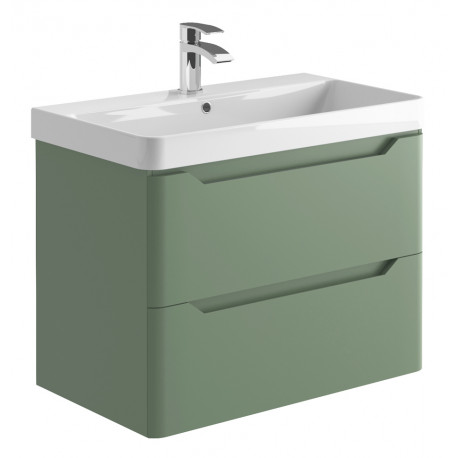 Iona Curve Green Wall Hung Two Drawer Vanity Unit & Basin 800mm