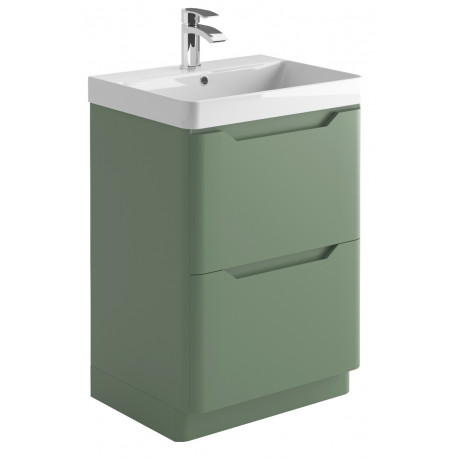 Iona Curve Green Floor Standing Two Drawer Vanity Unit & Basin 600mm