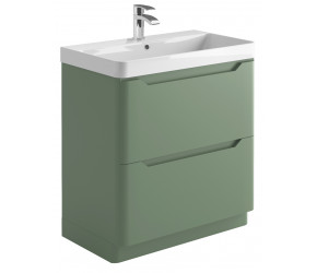 Iona Curve Green Floor Standing Two Drawer Vanity Unit & Basin 800mm