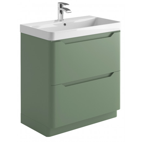 Iona Curve Green Floor Standing Two Drawer Vanity Unit & Basin 800mm