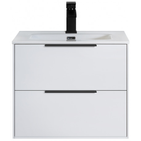Tailored Orca White 600mm Two Drawer Wall Hung Vanity Unit with Black Handles